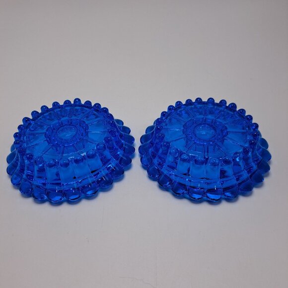 Vintage Cobalt Blue Glass Pair Candlestick Holders Mid Century Modern Collector - Picture 3 of 7